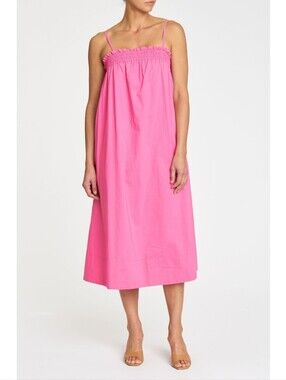 NWT Pistola Farrah Ruffle Top Bright Pink Lightweight Cotton Midi Dress Small